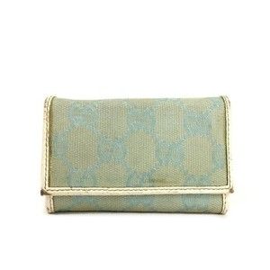 Gucci Green Blue Canvas Leather 6 Ring Key Case Key Holder Gucci GG Logo